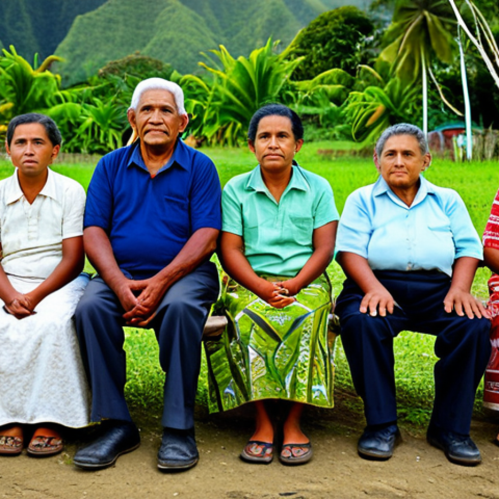 Respect for Elders in Tongan Society**
"A group of fully clothed Tongan villagers listening respectfully to village elders, safe for work, appropriate content, traditional Tongan village setting, perfect anatomy, correct proportions, natural pose, professional photography, high quality, family-friendly atmosphere, modest attire."
**