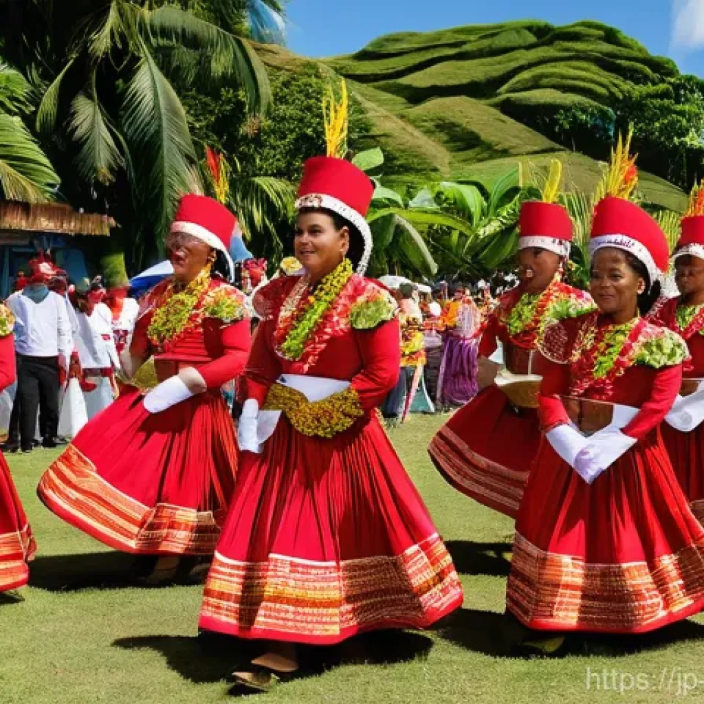 통가 주요 공휴일 및 축제 - **A Vibrant Tongan Royal Celebration Parade:**
"A joyous and colorful outdoor parade in Tonga, c...