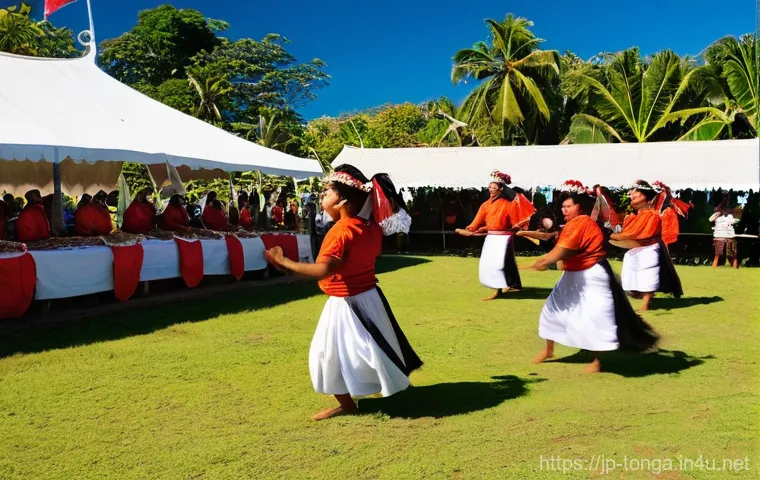 통가 주요 공휴일 및 축제 - **A Vibrant Tongan Royal Celebration Parade:**
    "A joyous and colorful outdoor parade in Tonga, c...