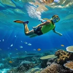 통가 기후 및 날씨 - **Prompt 1: Tranquil Dry Season Snorkeling in Tonga**
    "A person, depicted from a slightly elevat...