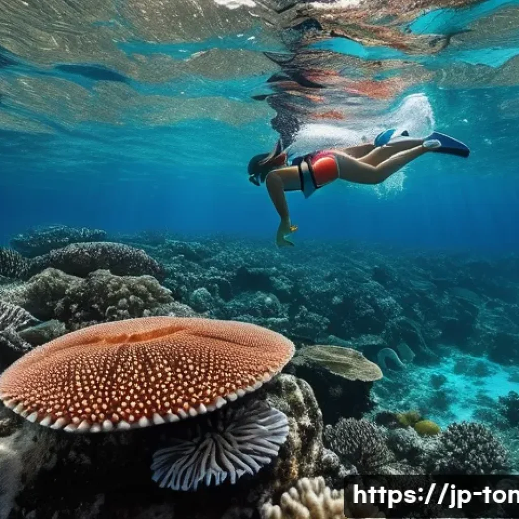 통가 해변에서 주의할 점 - **Vibrant Underwater Exploration with Awareness:**
A serene and vivid underwater scene in the cl...