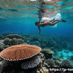 통가 해변에서 주의할 점 - **Vibrant Underwater Exploration with Awareness:**
    A serene and vivid underwater scene in the cl...