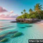 통가와 관련된 다큐멘터리 - A serene tropical beach scene in Tonga at sunrise, featuring crystal-clear turquoise waters and vibr...