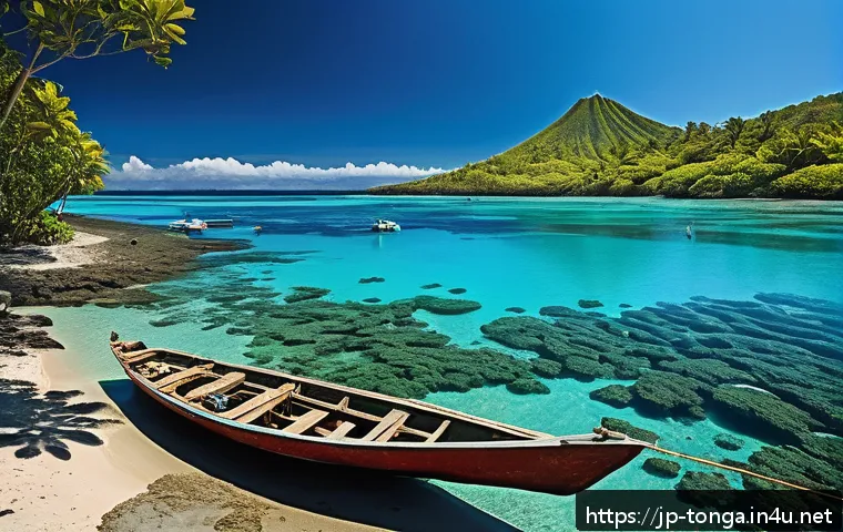 통가에서 생산되는 천연 자원 - A vibrant coastal scene of Tonga showcasing crystal-clear turquoise waters teeming with abundant mar...